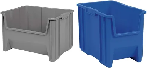 Akro-Mils Contenedores de almacenamiento apilables y resistentes (15 x 20 x 12-1/2 pulgadas), color gris, (17-1/2 x 11 x 12-1/2 pulgadas), color azul