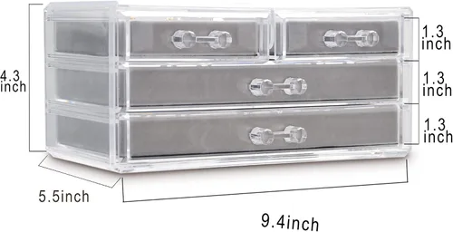 Miniatura 2 de Frebeauty Joyero de acrílico con 4 cajones, organizador de joyas transparente, anillos de terciopelo, collares, aretes, pulseras, vitrina, bandeja
