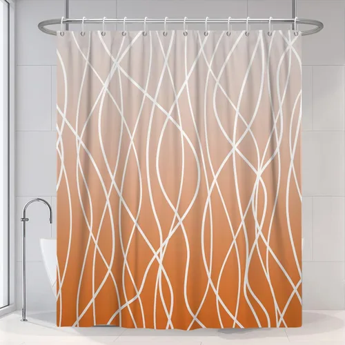 Miniatura 13 de Cortina de ducha pequeña a rayas gris claro degradado para baño, 36 x 72 pulgadas, juego de cortina de ducha geométrica para cabina de RV