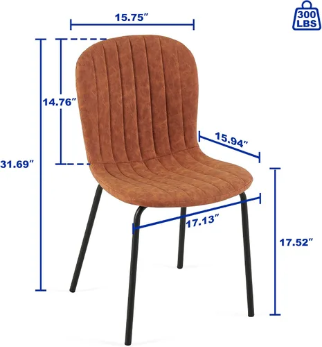 Miniatura 2 de Juego de 4 sillas de comedor, modernas sillas de comedor de piel sintética de mediados de siglo con patas de metal negro, cómoda silla de cocina
