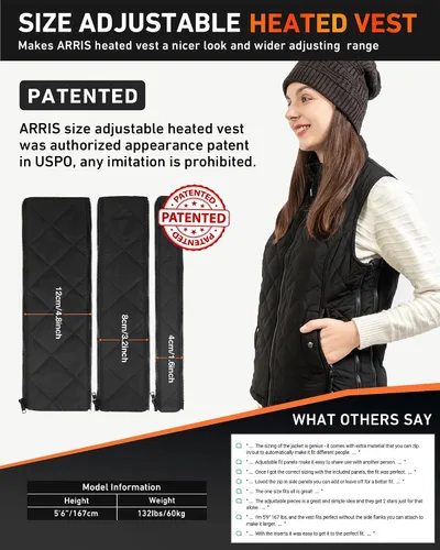 Miniatura 2 de ARRIS Chaleco calefactable para mujer, tamaño ajustable, 7.4 V, chaleco eléctrico cálido con batería