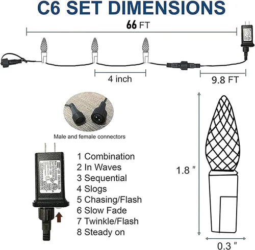 Miniatura 2 de Dazzle Bright C6 - Tira de luces de Navidad, 200 luces LED de 66 pies, impermeables, conectables con temporizador, 8 modos de luces de Navidad