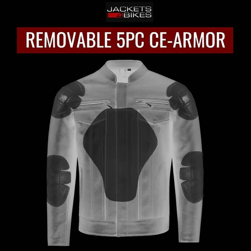 Miniatura 9 de COMMUTER - Chaqueta de motocicleta para hombre, piel de búfalo premium, armadura CE, bolsillos utilitarios, Street Cruiser Motorbike Biker Negro