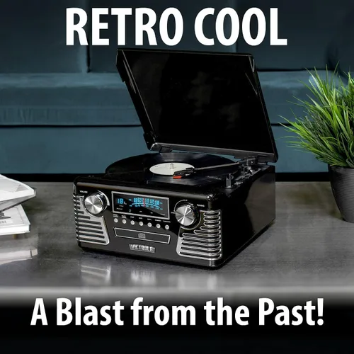 Miniatura 5 de Victrola Haley - Reproductor de discos retro Bluetooth y centro multimedia con altavoces integrados - Tocadiscos de 3 velocidades, reproductor