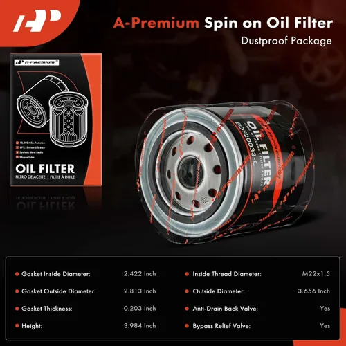 Miniatura 2 de A-Premium Filtro de aceite giratorio de protección de 10 mil millas compatible con Ford y Chevrolet HD y Cadillac, Jeep, Mazda, Dodge y Cadillac