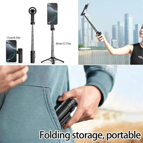Miniatura 9 de Palo selfie magnético multifuncional 4 en 1 con rotación de 360°, mini trípode portátil extensible para teléfono con control remoto y anillo