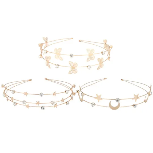 Beaupretty 3 diademas de fiesta de diamantes de imitación de metal para niñas, damas de honor, novia, diamantes de imitación y diademas decorativas