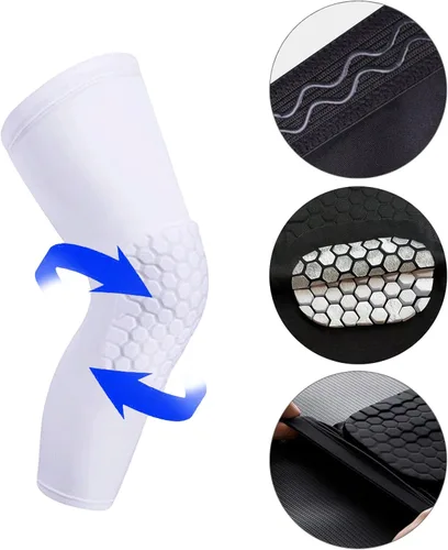 Miniatura 2 de Rodilleras de compresión para piernas, rodilleras hexagonales para baloncesto, panal de abeja, rodilleras anticolisión, rodilleras largas Blanco