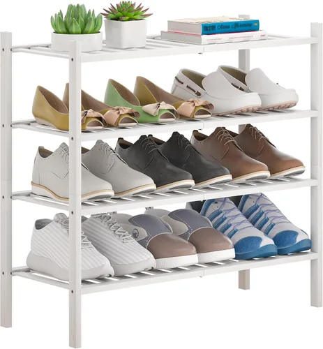 Miniatura 19 de Zapatero de bambú apilable para zapatos, organizador de almacenamiento para unidad, entrada, pasillo y armario, estante resistente independiente