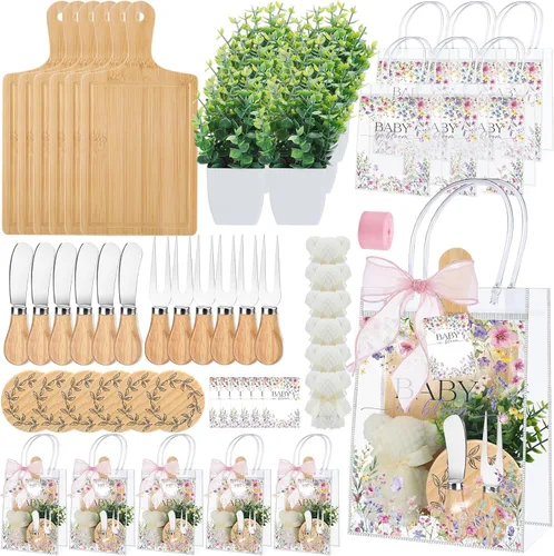 Miniatura 15 de Honeydak 49 Piezas Premios de Baby Shower para Jugadores de Juegos, 6 Juegos de Tabla de Quesos con Tenedor y Cuchillos, Posavasos, Toalla, Planta