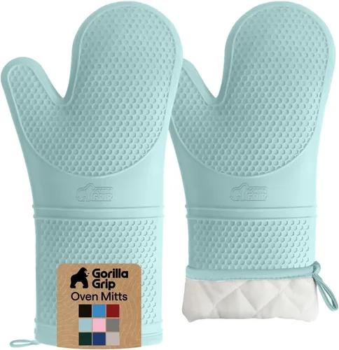 Miniatura 17 de Gorilla Grip - Juego de guantes de horno de silicona resistentes al calor extralargos, forro acolchado suave, guantes flexibles impermeables