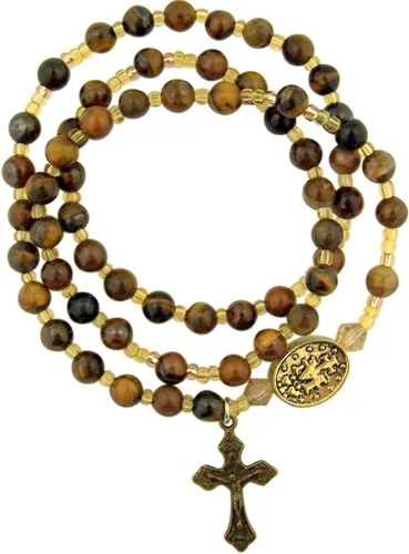 Miniatura 2 de Pulsera de rosario giratorio con cuentas de oración de ojo de tigre con medalla milagrosa, talla única