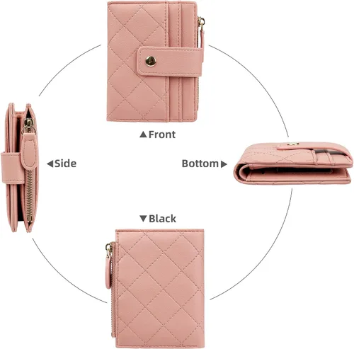 Miniatura 48 de Cartera de cuero para mujer, pequeña, compacta, plegable, con bolsillo para monedas con cremallera