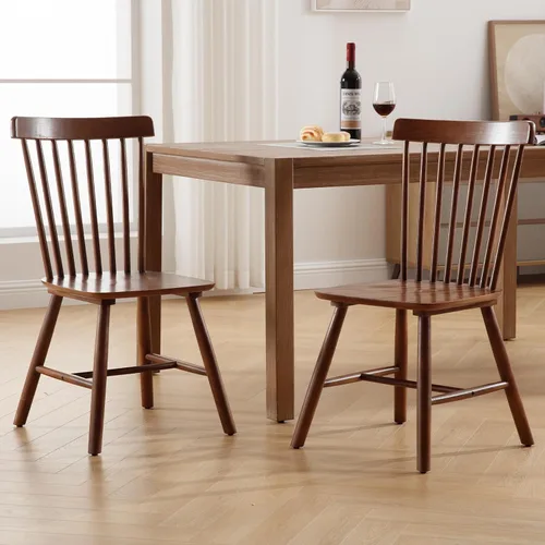 Miniatura 2 de Kmax Juego de 4 sillas de comedor vintage, sillas Windsor con patas de madera maciza, estilo campestre, nogal Nuez