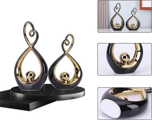 Miniatura 3 de Acento decorativo negro, arte de porcelana de mediados de siglo, decoraciones modernas en negro y dorado, objetos de mesa de comedor, escultura Oro