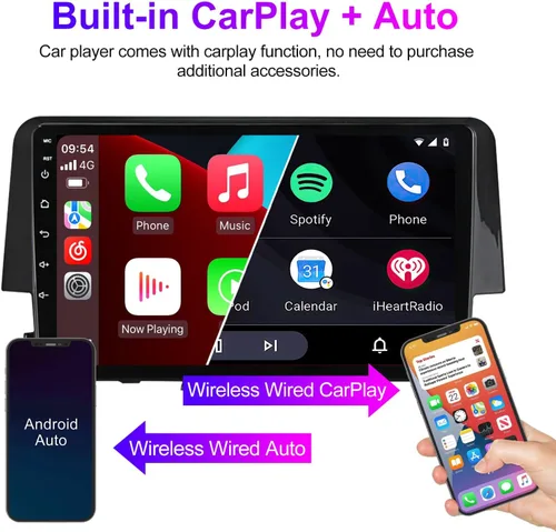 Miniatura 3 de Radio Android estéreo para Honda Civic 2016-2021, Biorunn 9 pulgadas GPS inalámbrico con cable Car-Play Android Auto IPS pantalla táctil navegación