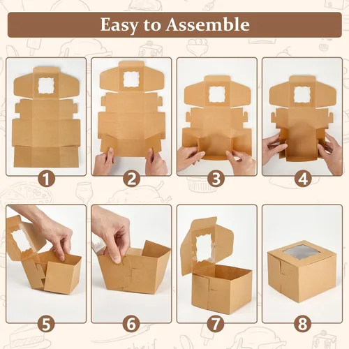 Miniatura 8 de Paquete de 80 cajas de galletas con ventana, cajas de papel kraft de 4 x 4 x 2.5 pulgadas para golosinas, postres, mini pasteles, galletas