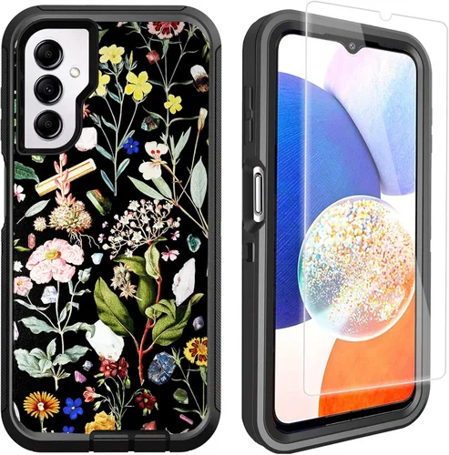 Funda compatible con Samsung Galaxy A14 5G con protector de pantalla [resistente a prueba de golpes] bonita funda protectora floral para Samsung