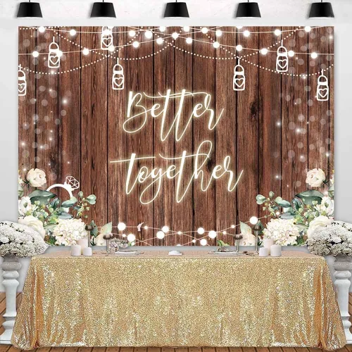 Miniatura 3 de Sensfun Better Together - Telón de fondo para despedida de soltera, boda, flores blancas de madera rústica, decoración de fiesta de compromiso