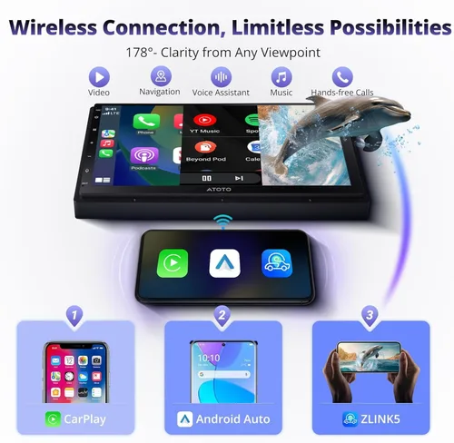 Miniatura 4 de ATOTO A5L - Estéreo de coche doble DIN Android de 7 pulgadas, radio de coche con Wi-Fi/Bluetooth/USB, CarPlay inalámbrico y Android Auto