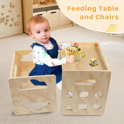 Miniatura 11 de Satisure Juego de Mesa y Silla de Destete Montessori, Juego de Mesa y Silla de Madera para Niños Pequeños, Mesa y Sillas para Niños de 1-3 Años