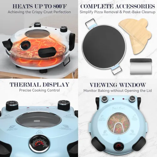 Miniatura 4 de Baker's Friend Horno eléctrico de pizza para encimera, máquina de 12 pulgadas para el hogar, cocina y parrilla, horno de piedra de cerámica
