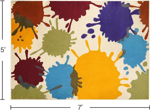 Miniatura 2 de STARUIA Alfombra de Área Colorida, Alfombra de Aula de 5'x7' para Niños, Alfombras Lavables con Salpicaduras de Pintura para Sala de Juegos, Tinta