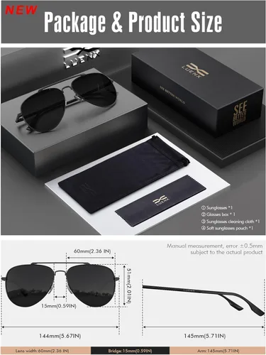 Miniatura 3 de LUENX, Aviator - Gafas de sol polarizadas, para hombres y mujeres, protección UV 400, con funda 60MM