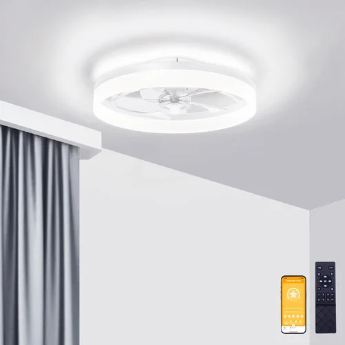 Miniatura 20 de VOLISUN Ventiladores de Techo de Perfil Bajo con Luces y Control Remoto, Ventilador de Techo Fandelier de Montaje Empotrado, 3000K-6500K Luz de Negro