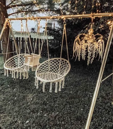 Miniatura 4 de Namaste - Silla colgante de macramé, silla hamaca tejida de algodón para interiores y exteriores, color beige, capacidad de 265 libras, incluye kit