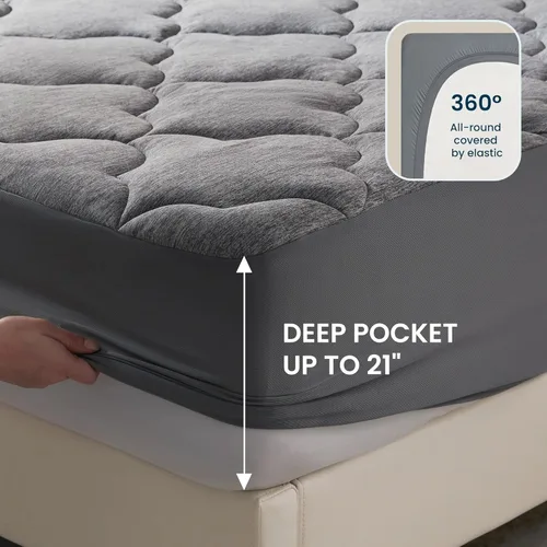 Miniatura 4 de SLEEP ZONE Jersey - Protector de colchón tamaño individual, ultra suave, transpirable, color gris