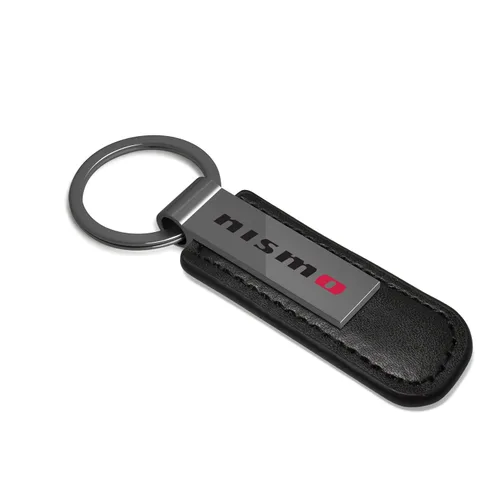 Miniatura 2 de iPick Image Llavero con correa de cuero PU con placa de metal negro Gunmetal para Nissan NISMO, con licencia oficial, Negro