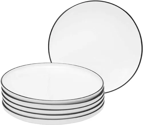 Miniatura 9 de Platos pequeños de porcelana de 6 pulgadas, color blanco con bordes negros, platos para servir, postre, ensalada, aperitivos, juego de 6