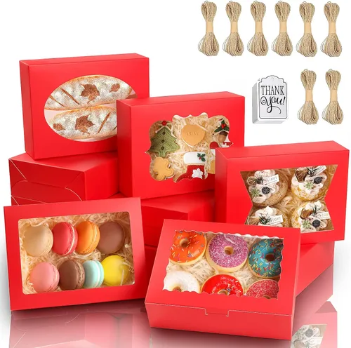 Miniatura 8 de KPOSIYA 65 PCS Cajas para Galletas de 8x6x2.5 Pulgadas con Ventana, Cajas Blancas de Panadería, Cajas de Repostería para Regalar, Golosinas, Blanco