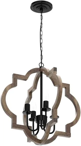 Miniatura 4 de Lámpara de araña de madera de granja de 19.49 pulgadas, lámpara rústica de comedor de 4 luces, lámpara de araña de altura ajustable, iluminación