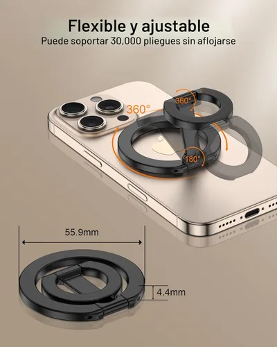 Miniatura 3 de Soporte de agarre para teléfono MagSafe de doble cara con anillo magnético ajustable para dedo y soporte lateral en bucle para iPhone 17/16 Pro