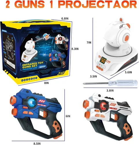 Miniatura 7 de Juego de 2 Pistolas de Etiqueta Láser con Proyector, Juego de Disparos Lazer para Niños, Adolescentes y Adultos con Pantalla de Puntuación LED
