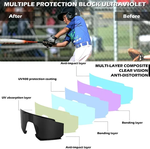 Miniatura 4 de FEISEDY Gafas de sol para niños, gafas de sol de béisbol juveniles, UV400, deportes, adolescentes, ciclismo, sombras para niños y niñas de 8 a 16