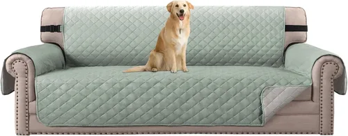 Miniatura 66 de H.VERSAILTEX Funda de sofá resistente al agua para sofá de 3 cojines, reversible, protector de muebles acolchado con correa elástica, funda de sofá
