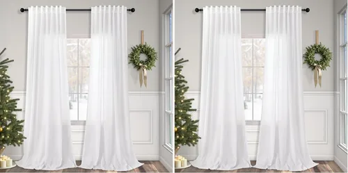 Miniatura 46 de Cortinas de lino azul de 84 pulgadas de largo para sala de estar; juego de 2 paneles con lengüeta trasera; cortinas con dobladillo para barra; Azul