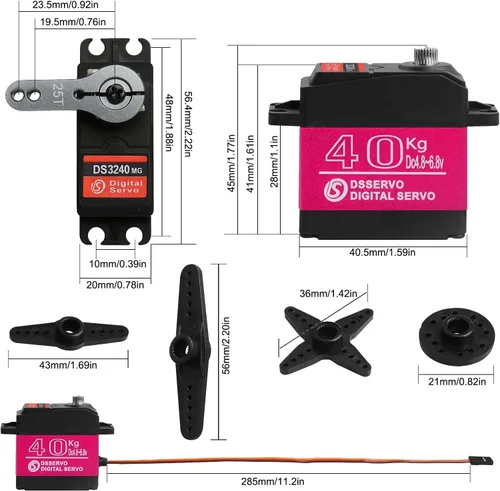 Miniatura 5 de Paquete de 2 servomotor digital RC de 88.2 lbs a prueba de agua DS3240MG de alto par de torsión de engranajes de metal completo para escala 1/8 1/10