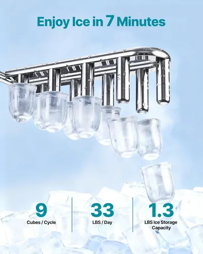 Miniatura 3 de VEVOR Dispensador de agua con máquina de hielo, dispensador de agua de pie 3 en 1, 33 libras/24 horas, 9 cubos/7 minutos de fabricación de hielo