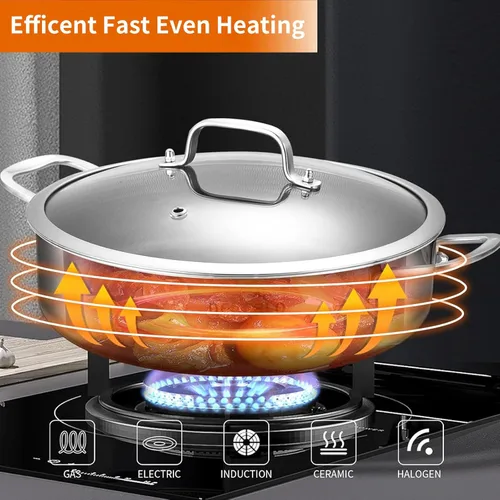 Miniatura 4 de DELARLO Sartén de tres capas de acero inoxidable de 10 pulgadas Sartén de freír profunda de 3QT con tapa Sartén de saltear con tapa Compatible