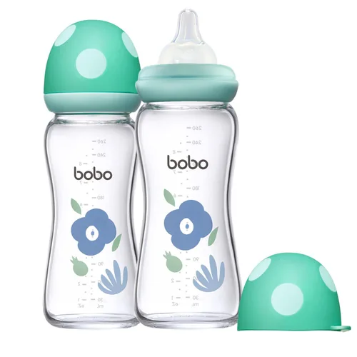 Miniatura 25 de YOHKOH Biberón de vidrio natural con pezón de flujo lento de nivel 1, biberones anticólicos para recién nacidos, botella de vidrio de cuello ancho
