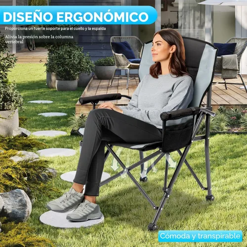 Miniatura 6 de Paquete de 2 sillas de camping plegables de gran tamaño para adultos, soporta 450 libras, silla de camping resistente con bolsillos laterales, silla