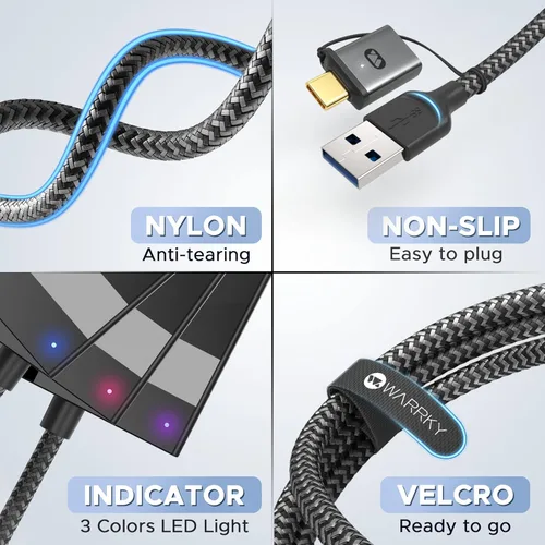 Miniatura 6 de Lector de Tarjetas SD 7 en 1, WARRKY [Conector Dual USB3.0/USB C, Cable de Nylon de 2.5 Pies] Hub Adaptador de Tarjeta de Memoria de Cámara