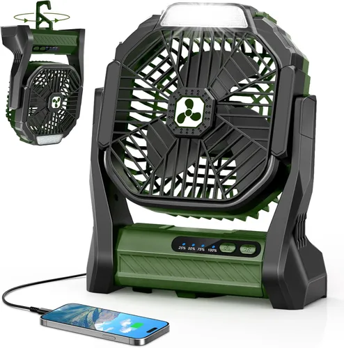 Miniatura 8 de Ventilador recargable portátil, 20000 mAh, inalámbrico, alimentado por batería, ventiladores de tienda de campaña con linterna SOS y LED, pequeños