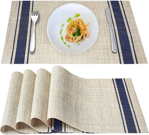 Juego de 4 manteles individuales de vinilo tejido cruzado, resistentes al calor, antideslizantes, manteles individuales para mesa de comedor,