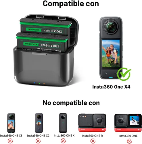 Miniatura 2 de Paquete de 2 baterías de repuesto de 2500 mAh con doble cargador para cámara de acción Insta360 X4, accesorios de 360 x 4 con ranuras para tarjetas