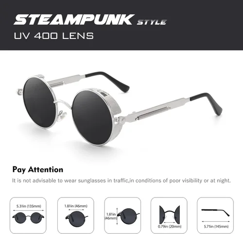 Miniatura 6 de CGID E72 - Lentes de sol polarizados redondos con círculos de metal estilo steampunk retro para mujeres y hombres